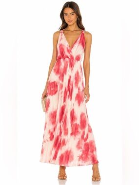 Mango Pink Watercolor Pleated Maxi Dress Large